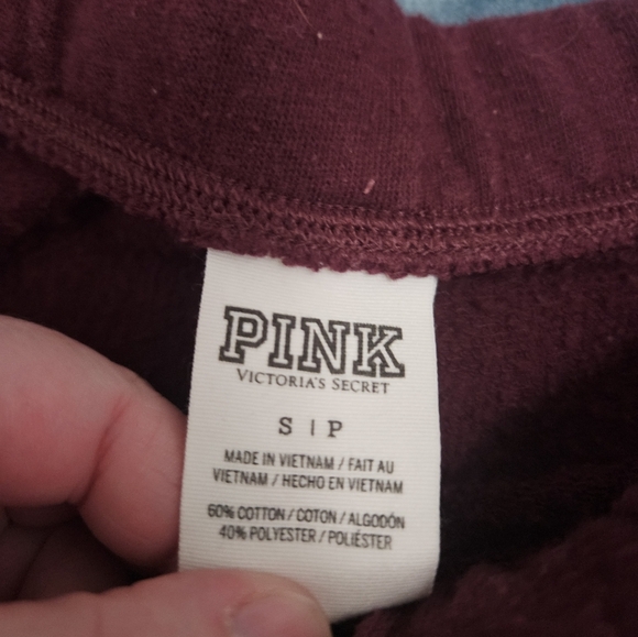 Pink Maroon Sweatpants With Pink Logo Raw Hem And Pockets! - Picture 3 of 7